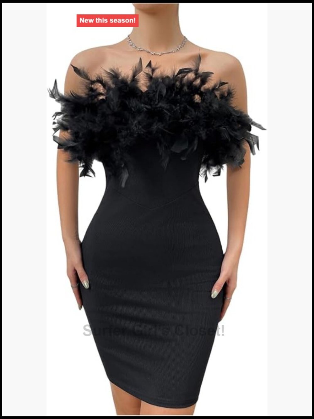 Strapless Bodycon Mini Dress with Feather Trim Cocktail Party